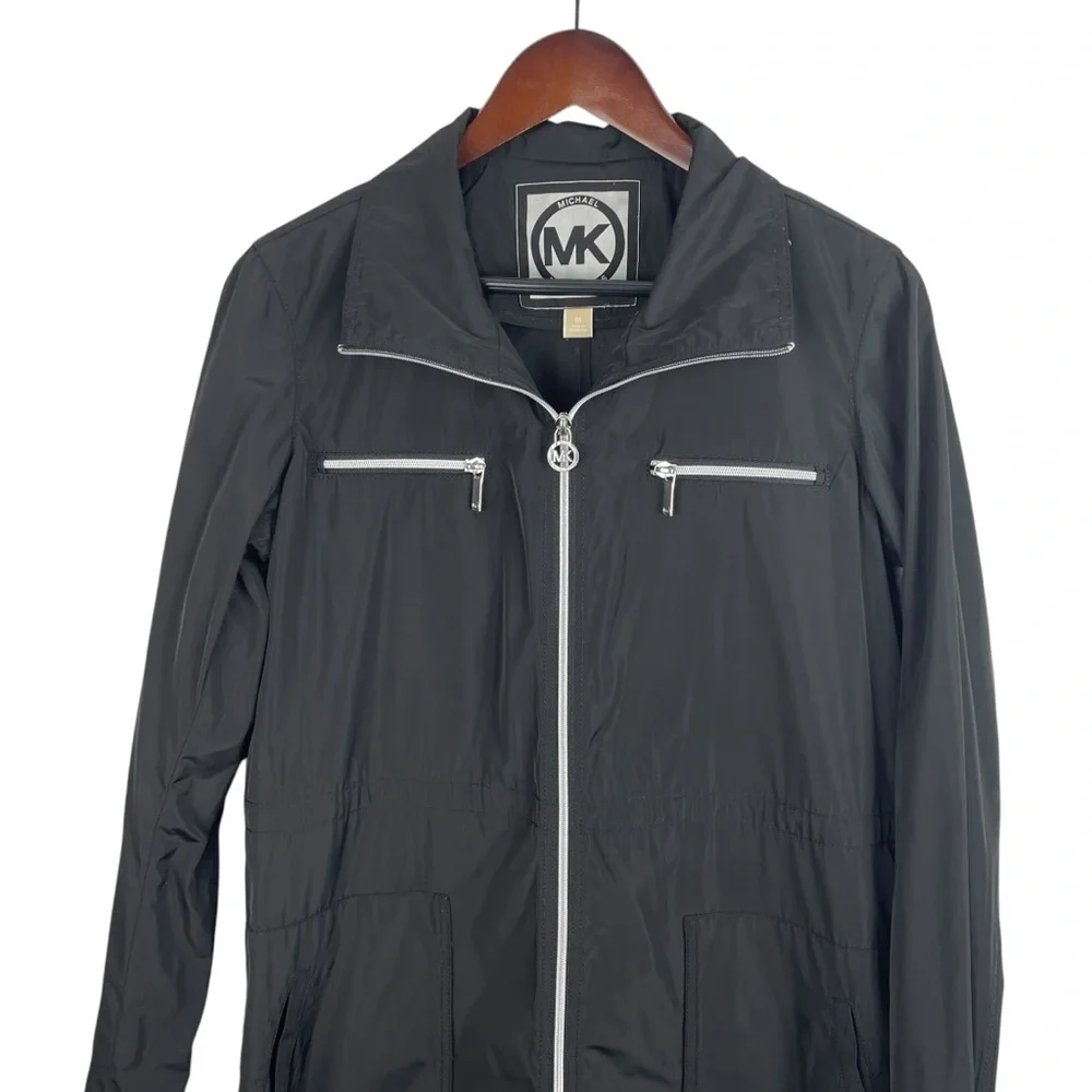 Michael Michael Kors | Black Long Line Windbreaker Zip Jacket